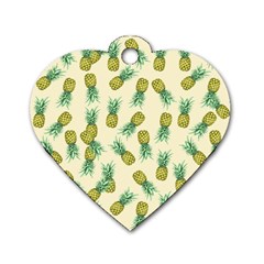 Pineapples Pattern Dog Tag Heart (one Side) by Valentinaart