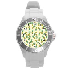 Pineapples Pattern Round Plastic Sport Watch (l) by Valentinaart