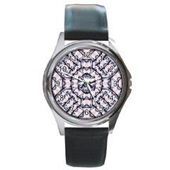 Futuristic Geo Print Round Metal Watch by dflcprints