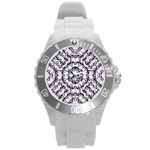 Futuristic Geo Print Round Plastic Sport Watch (L) Front