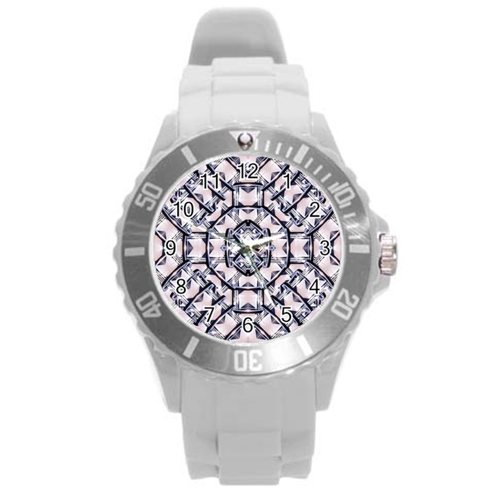 Futuristic Geo Print Round Plastic Sport Watch (L)