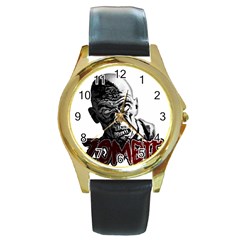 Zombie Round Gold Metal Watch by Valentinaart