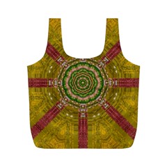 Mandala In Metal And Pearls Full Print Recycle Bags (m)  by pepitasart