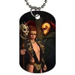 The Dark Side, Women With Skulls In The Night Dog Tag (one Side) by FantasyWorld7