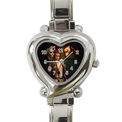 The Dark Side, Women With Skulls In The Night Heart Italian Charm Watch by FantasyWorld7