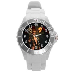 The Dark Side, Women With Skulls In The Night Round Plastic Sport Watch (l) by FantasyWorld7