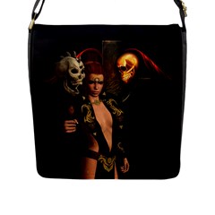 The Dark Side, Women With Skulls In The Night Flap Messenger Bag (l)  by FantasyWorld7