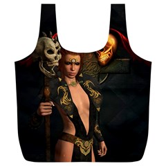 The Dark Side, Women With Skulls In The Night Full Print Recycle Bags (l)  by FantasyWorld7