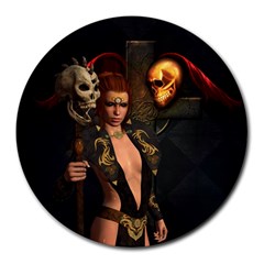 The Dark Side, Women With Skulls In The Night Round Mousepads by FantasyWorld7