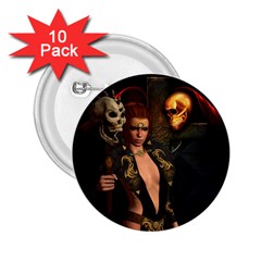 The Dark Side, Women With Skulls In The Night 2 25  Buttons (10 Pack)  by FantasyWorld7