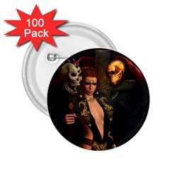 The Dark Side, Women With Skulls In The Night 2 25  Buttons (100 Pack)  by FantasyWorld7