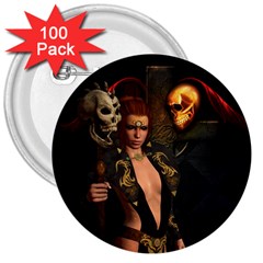 The Dark Side, Women With Skulls In The Night 3  Buttons (100 Pack)  by FantasyWorld7