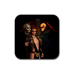 The Dark Side, Women With Skulls In The Night Rubber Square Coaster (4 Pack)  by FantasyWorld7