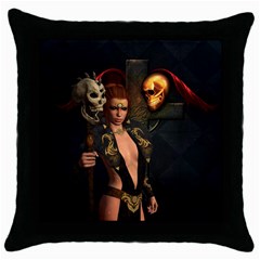 The Dark Side, Women With Skulls In The Night Throw Pillow Case (black) by FantasyWorld7