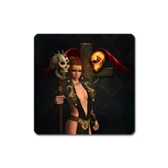 The Dark Side, Women With Skulls In The Night Square Magnet by FantasyWorld7