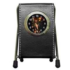 The Dark Side, Women With Skulls In The Night Pen Holder Desk Clocks by FantasyWorld7