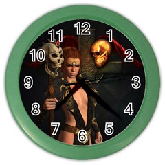 The Dark Side, Women With Skulls In The Night Color Wall Clocks by FantasyWorld7