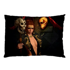 The Dark Side, Women With Skulls In The Night Pillow Case (two Sides) by FantasyWorld7