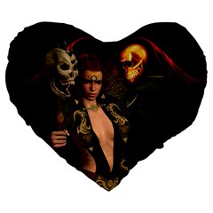 The Dark Side, Women With Skulls In The Night Large 19  Premium Flano Heart Shape Cushions by FantasyWorld7