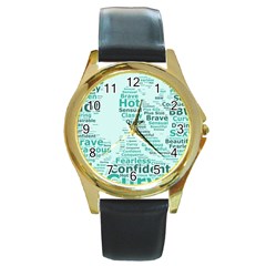 Belicious World Curvy Girl Wordle Round Gold Metal Watch