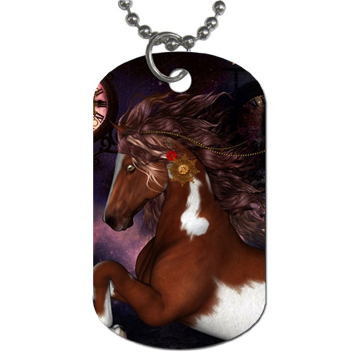 Steampunk Wonderful Wild Horse With Clocks And Gears Dog Tag (One Side)