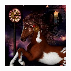 Steampunk Wonderful Wild Horse With Clocks And Gears Medium Glasses Cloth (2-side) by FantasyWorld7