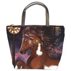 Steampunk Wonderful Wild Horse With Clocks And Gears Bucket Bags by FantasyWorld7