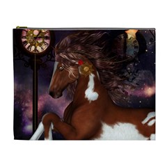 Steampunk Wonderful Wild Horse With Clocks And Gears Cosmetic Bag (xl) by FantasyWorld7