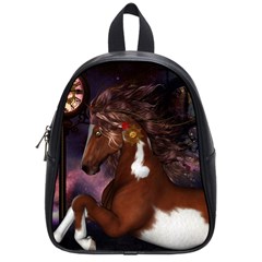 Steampunk Wonderful Wild Horse With Clocks And Gears School Bag (small) by FantasyWorld7