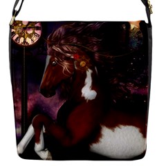 Steampunk Wonderful Wild Horse With Clocks And Gears Flap Messenger Bag (s) by FantasyWorld7