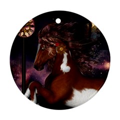 Steampunk Wonderful Wild Horse With Clocks And Gears Ornament (round) by FantasyWorld7