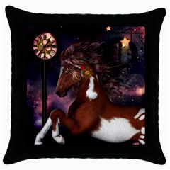 Steampunk Wonderful Wild Horse With Clocks And Gears Throw Pillow Case (black) by FantasyWorld7