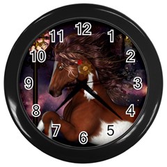 Steampunk Wonderful Wild Horse With Clocks And Gears Wall Clocks (black) by FantasyWorld7