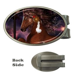 Steampunk Wonderful Wild Horse With Clocks And Gears Money Clips (oval)  by FantasyWorld7