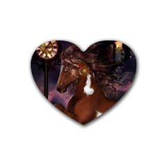 Steampunk Wonderful Wild Horse With Clocks And Gears Heart Coaster (4 Pack)  by FantasyWorld7