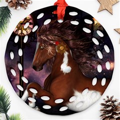 Steampunk Wonderful Wild Horse With Clocks And Gears Round Filigree Ornament (two Sides) by FantasyWorld7