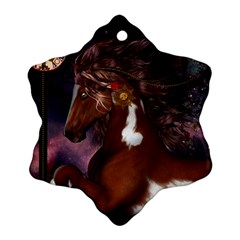 Steampunk Wonderful Wild Horse With Clocks And Gears Snowflake Ornament (two Sides) by FantasyWorld7