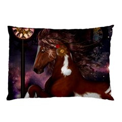 Steampunk Wonderful Wild Horse With Clocks And Gears Pillow Case (two Sides) by FantasyWorld7