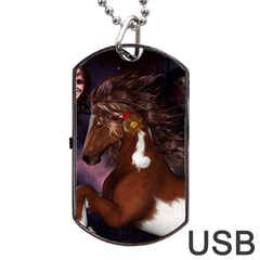 Steampunk Wonderful Wild Horse With Clocks And Gears Dog Tag Usb Flash (two Sides) by FantasyWorld7