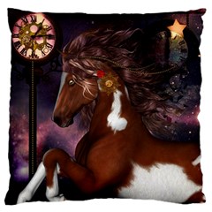 Steampunk Wonderful Wild Horse With Clocks And Gears Large Cushion Case (one Side) by FantasyWorld7