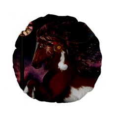 Steampunk Wonderful Wild Horse With Clocks And Gears Standard 15  Premium Round Cushions by FantasyWorld7