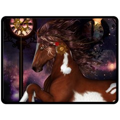 Steampunk Wonderful Wild Horse With Clocks And Gears Double Sided Fleece Blanket (large)  by FantasyWorld7