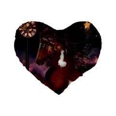 Steampunk Wonderful Wild Horse With Clocks And Gears Standard 16  Premium Flano Heart Shape Cushions by FantasyWorld7