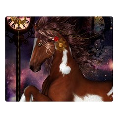 Steampunk Wonderful Wild Horse With Clocks And Gears Double Sided Flano Blanket (large)  by FantasyWorld7