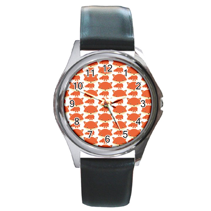 Cute Little Fox Pattern Round Metal Watch