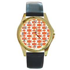 Cute Little Fox Pattern Round Gold Metal Watch by paulaoliveiradesign