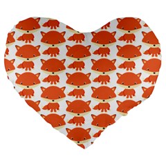 Cute Little Fox Pattern Large 19  Premium Flano Heart Shape Cushions by paulaoliveiradesign