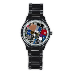 Abstract Composition Stainless Steel Round Watch