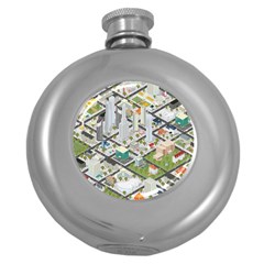 Simple Map Of The City Round Hip Flask (5 Oz) by Nexatart