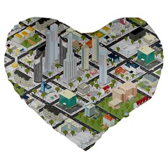 Simple Map Of The City Large 19  Premium Heart Shape Cushions by Nexatart